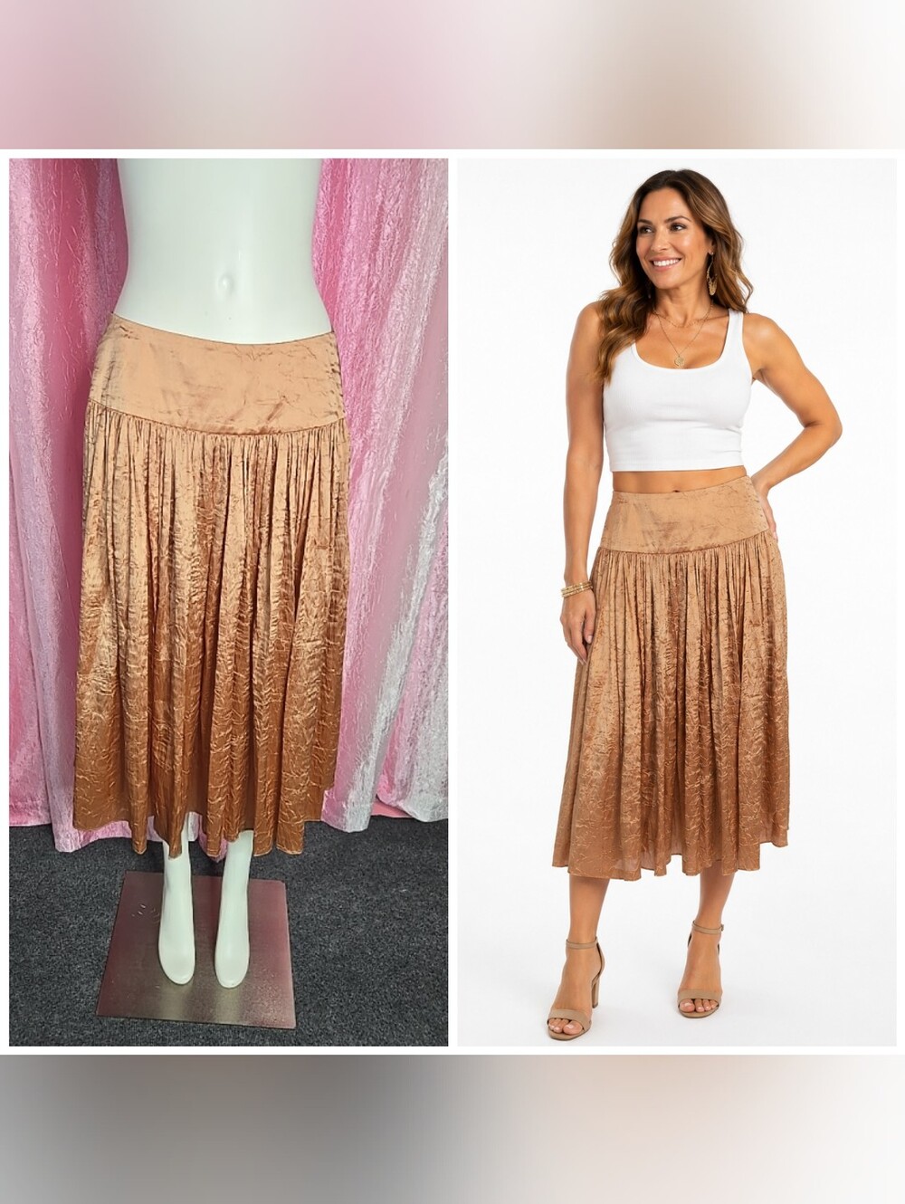 Talbots Silk Rose Gold Fairycore Romantic Midi Skirt Size 2 NWT